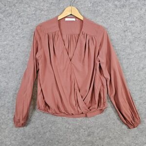 Mustard Seed Womens Long Sleeve V-Neck Wrap Snap Blouse Mauve Size M Lightweight